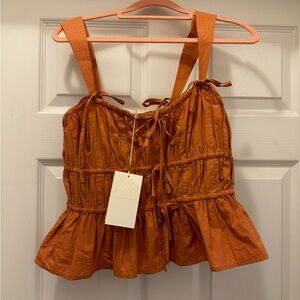 Ulla Johnson Lulu Bow Cotton Ruched Tank Top Blouse 4